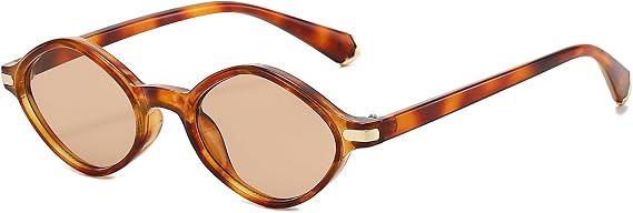LJCZKA Retro Oval Sunglasses for Women Men, Small Round Oval Sunglasses Trendy Shades UV400 Protection for Beach Travel