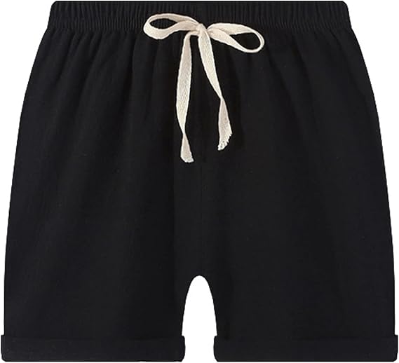 EISHOW Unisex Boys Girls Summer Beach Shorts Solid Color Cotton Linen Toddler Casual School Shorts Pants for Kids 2-8 Years
