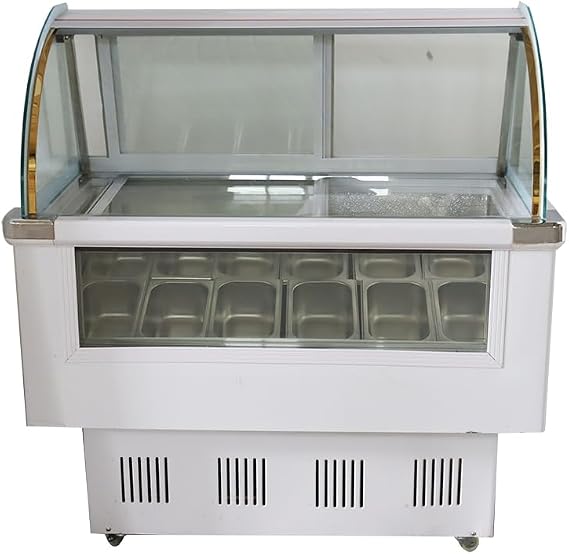 Commercial Ice Cream Dipping Cabinet Display Case Gelato Display Freezer 12 Large Displayed Pans With LED light Catering 110V 170L