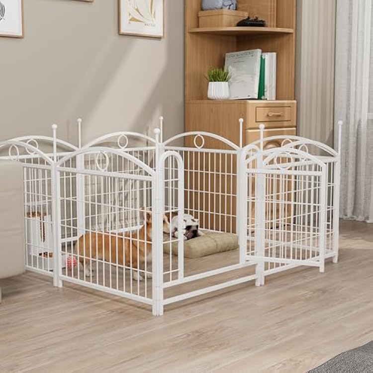 Dog Fence, Portable Indoor and Outdoor Fence for MediumSmall Dogs, Yard Fence with Gate, Collapsible Metal Dog Fence 24 Inch