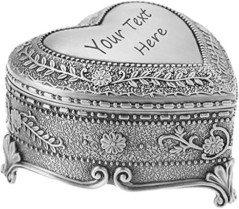 MioCloth Custom Engraved Personalized Jewelry Box Classic Vintage Antique Tin Heart Jewelry Box Treasure Storage Chest