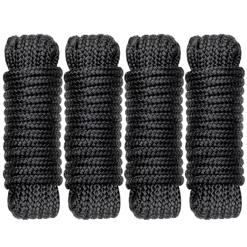 Boat Dock Lines Marine Rope - 38 x 20ft with Pre-Spliced 12 Loop Double Braided Nylon Ropes Bumper Tie Mooring Line for Boats Docking Pontoon Boating Accessories - 4 Pack