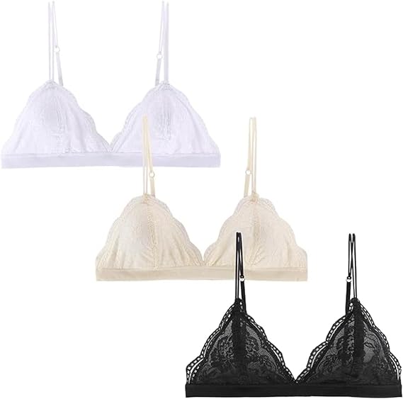Lace Bralettes for Women Floral Adjustable Thin Strap V Neck Hook Eye Unpadded Triangle Bralette Wire Free Bra