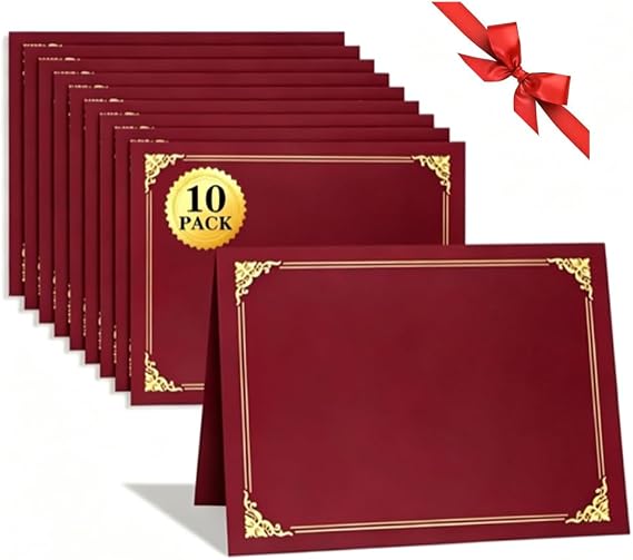10pcs A4 Certificate Folders Certificate Holders for Award Certificates Professional Certificate Sleeves Graduation Certificate Diploma Covers with Pre-Cut Corner Slots Certificate Cover Protector