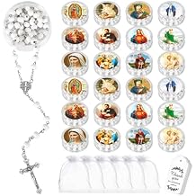 24 Pcs Scented Catholic Rosaries Bulk Wood Bead Crucifix Pendant Rosary Necklace for Baptism First Communion Favors, Holy Catholic Regligious Event Prayer Gifts, Stocking Stuffers for Women Men