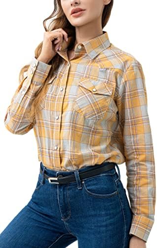 PASHARTUK Western Shirts for Women Cotton Long Sleeve Shirts for Women with Snap Buttons Plaid Shirts for Women