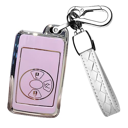 HIBEYO 3 Button Key Fob Cover for Toyota RAV4 2008 Premio Auris Rukus Vanguard Estima Alphard Vellfire Accessories with Keychain Smart Key Holder-Leather Keychain Purple