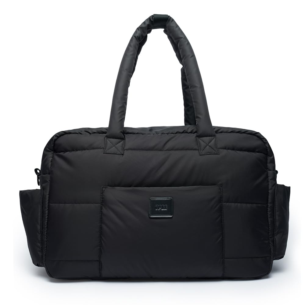 7AM Voyage Baby Diaper Bag – SoHo Satchel Large Waterproof Diaper Bag Tote with Stroller Straps, Multifunctional Gym Bag & Travel Tote Bags with Padded Straps Includes Changing Pads | Black