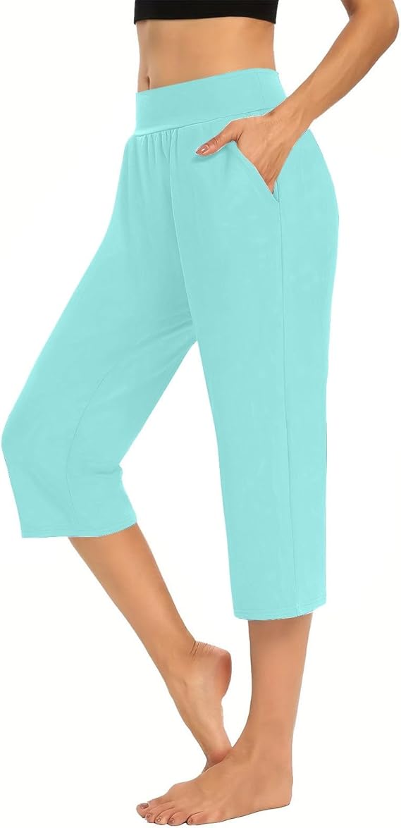 Capri Pants for Women Yoga Trendy Loose Comfy High Waisted Sweatpants Summer Breathable Athletic Capris with Pockets