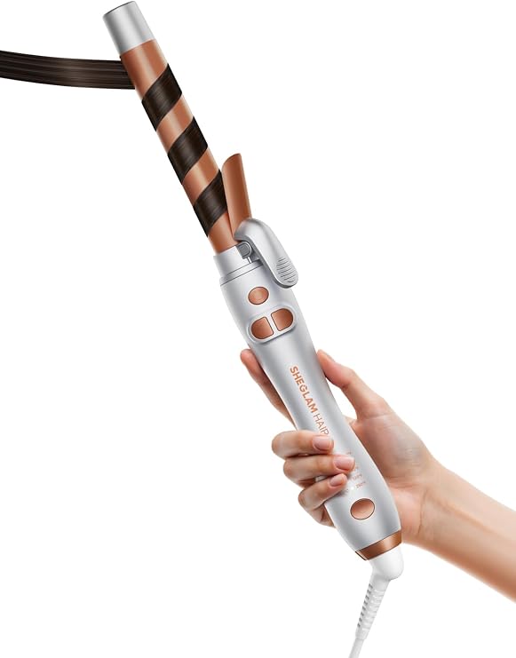 SHEGLAM Rotating Curling Iron Extra Long, Curl Cycle, 1 Inch Automatic Curling Wand for Long Hair, Self Spinning Barrel up to 430F, Dual Voltage