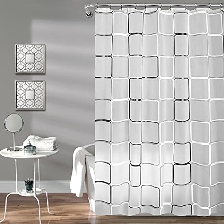 Tarklanda Shower Curtains for Bathroom,Black White Lattice Plastic Shower Curtains for Bathroom Decor, Waterproof Clear Shower Curtain Hooks Set,Contemporary Bathroom Curtain 71 x 71