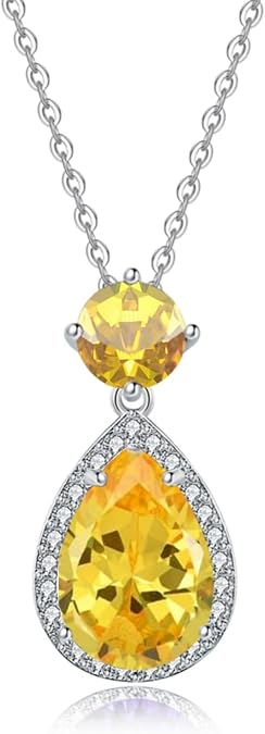 Crystal Zircon Pendant Necklace Plated 18k Gold Teardrop Oval Pear Gemstone Birthstone Jewelry Set Gift for Wife Mom Daughter Girlfriend Her