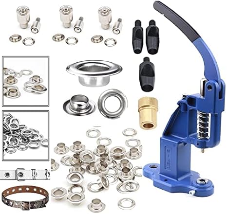 Hand Press Eyelet Grommet Machine Hole Punch Tool Kit with 3 Dies, 3 Punchers (5.5mm,7.5mm,9mm) and 900 Pcs Heavy Duty Silver Grommets (Size 1/5", 3/10'', 3/8'')