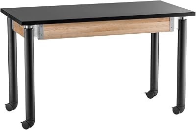 National Public Seating Adjustable Height Chemical Resistant Top Science Table with Black Legs, Casters - 60D x 24W x 29- 41H