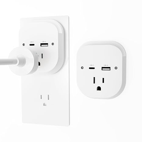 2 Pack Outlet Extender, Outlet Splitter Wall Outlet with PD 20W Type-C,USB Ports,1 Outlet , Wall Plugs for Outlets No Surge Protector Extension Plug for Cruise Ship, Home, Office, ETL Listed