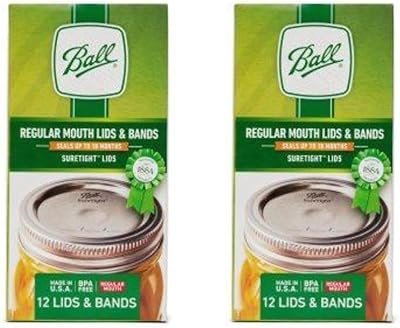 Ball Regular Mouth Lids with Bands,12 Lids with Bands per Pack 2-Pack