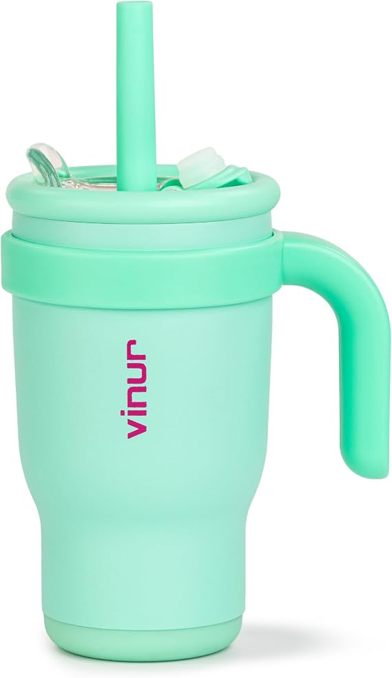 Kids Tumbler with Handle-17 oz Insulated Tumbler with Lid and Rubber Base