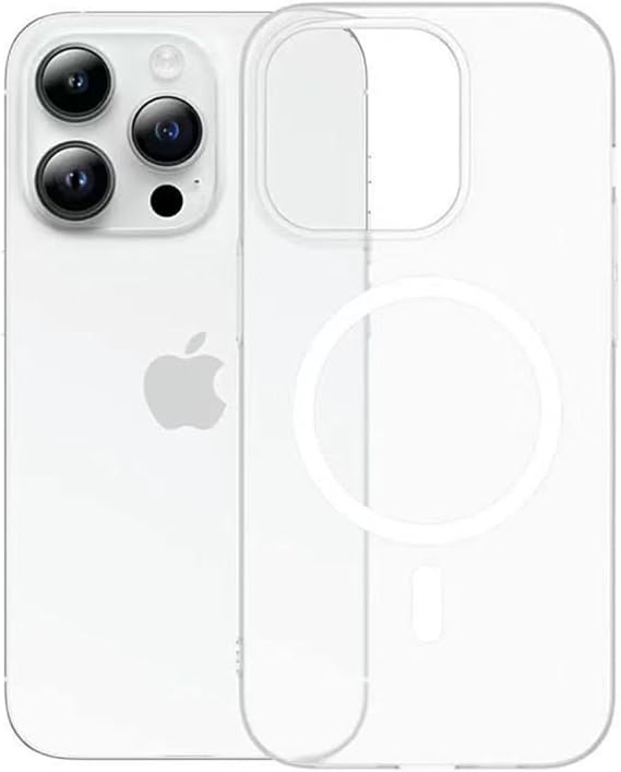 iPhone 15 Pro MagSafe Uyumlu Şeffaf Sert Telefon Kılıfı Manyetik Hizalama İnce Hafif Darbe Dayanıklı Kamera Korumalı Koruma Kapak Şeffaf