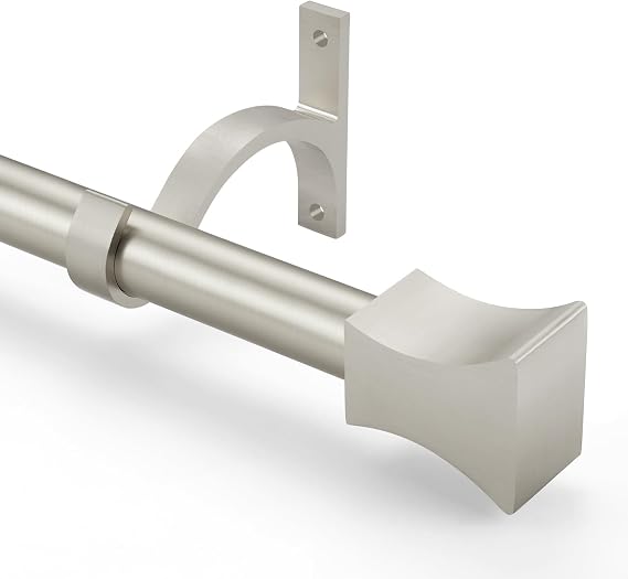 Curtain rods, 1Inch Diameter Single Curtain Rod 28-48inch Telescoping Decorative Drapery Rods with ARC Finsh End Caps, Matte Nickel