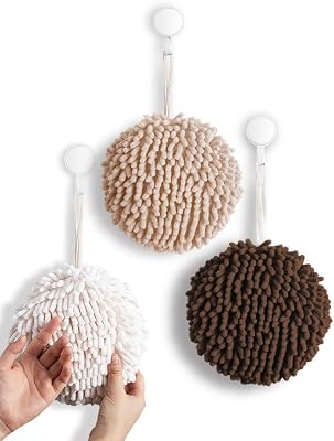 Sophie & Panda Fuzzy Ball Hand Towels Value Pack of 3 New Triple Color Hand Towel Collection - Creative Bath Towel Set Dry Instantly with These Bathroom Towels 3-Pack White, Creamy & Brown