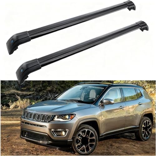 MotorFansClub Top Roof Rack Cross Bars, Luggage Rack Cargo Rail Fit for Jeep Compass 2017 2018 2019 2020 2021 Aluminum Black