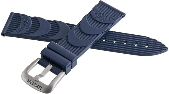 Locman Men's 24mm Blue Rubber Watch Band Strap with Silver Buckle