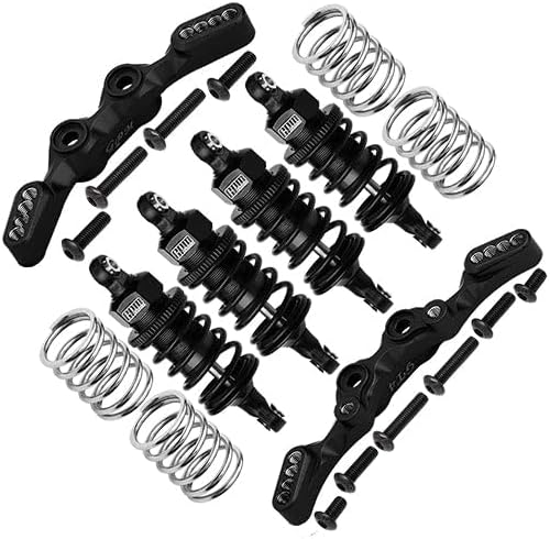 Aluminum Front & Rear Shock Towers + Front (53mm) + Rear (50mm) Oil Filled Dampers For 1/10 Traxxas Ford GT 4-Tec 2.0 83056-4/4-Tec 3.0 93054-4 - 28Pc Set Black
