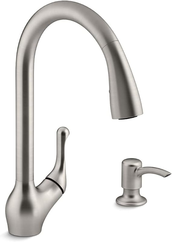 BAROSSA PULLDOWN KITCHEN FAUCET | Soap/Lotion Dispenser, Single Handle, High-Arch Gooseneck Spout, 2-Function Pull-Down Spray Head