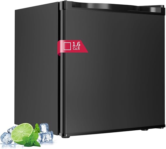 Mini fridge with Freezer, 1.6 cu.ft Reversible Single Door Compact Refrigerator, Retro Mini Refrigerator for Dorm, Office, Bar, RV, BedroomBlack