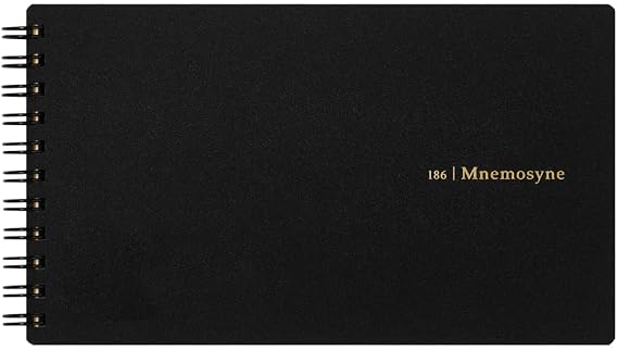 Maruman Mnemosyne Grid Notebook- Horizontal 3.94" x 7.09" Layout, 80 Sheets / 160 Pages, 5mm Graph Paper Journal, Perforated Pages & Wire-Bound to Lay Flat, Black, Made in Japan