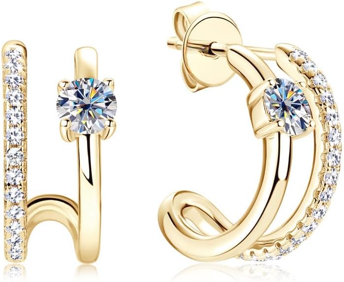 Small Diamond Stud Earrings for Women in 14K Solid Gold, VVS1 Clarity,Half-Moon Shaped, A Delicated Gift
