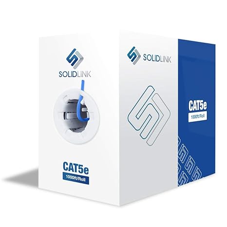 SolidLink - SL601N CAT5e 1000ft UTP Solid Conductor Cable 24AWG LAN Network Ethernet RJ45 Wire, Blue (SL601),