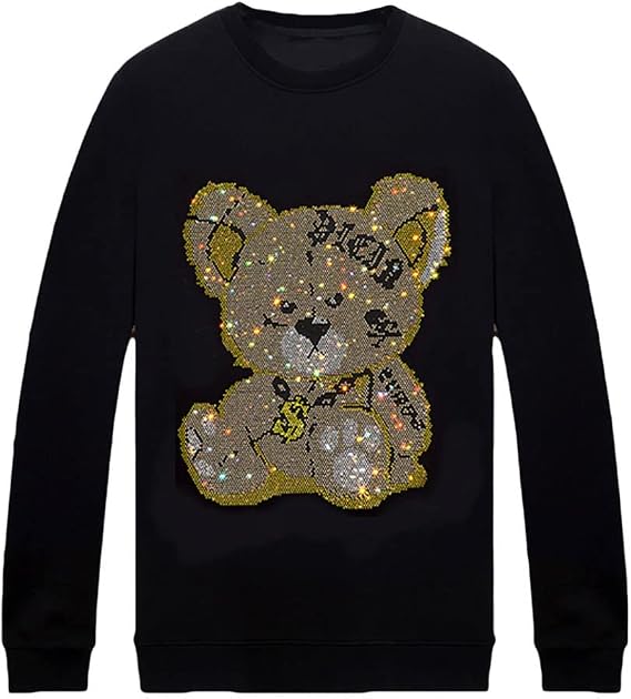 HZCX FASHION Mens Womens Sparkly Rave Shiny Rhinestone Graphic Sweatshirt Hip Hop Festival Party Crewneck Pullover Jersey