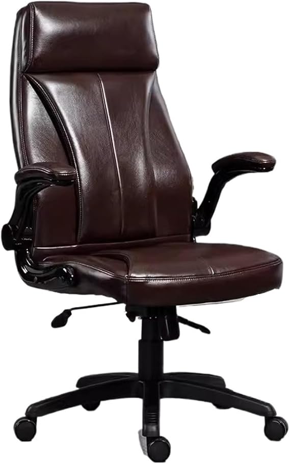 Desk Chair High Back Leather Home Computer Desk Chair with Padded Flip-up Arms, Adjustable Swivel Rolling Ergonomic Chair Executive Office Chair Office Chair(Bruin)