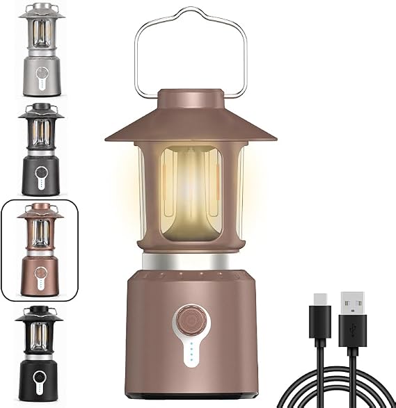 Rechargeable Camping Lantern, 8000mAh Telescopic Camping Light - 3 Light Modes, Adjustable Brightness & Height, Up to 80hrs Lasting - Vintage Lantern for Camping & Hiking (Copper)