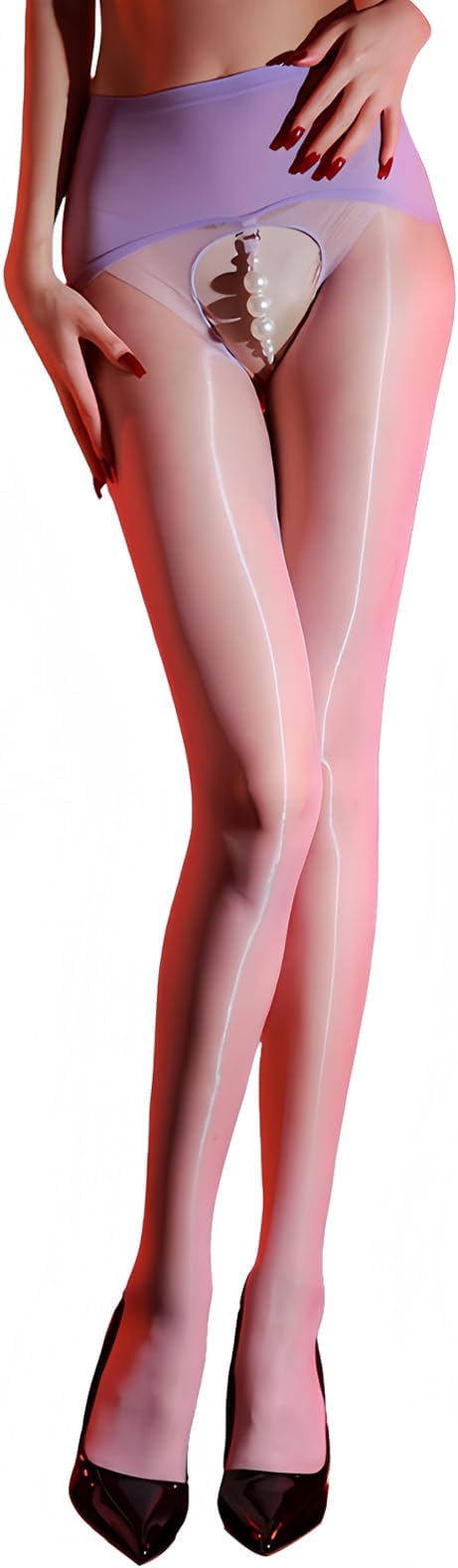 Women's Oil Shiny Pantyhose 3 Denier Ultra-Thin Sheer Tights Detachable Pearl Strap Gloss Pantyhose