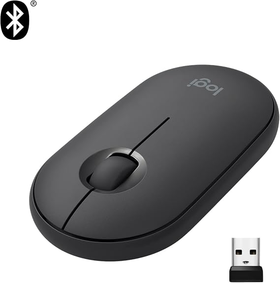 Logitech M350 Pebble Kablosuz Mouse, Bluetooth veya USB Bağlantı, Sessiz, Modern Tasarım, 18 Ay Pil Ömrü, Siyah