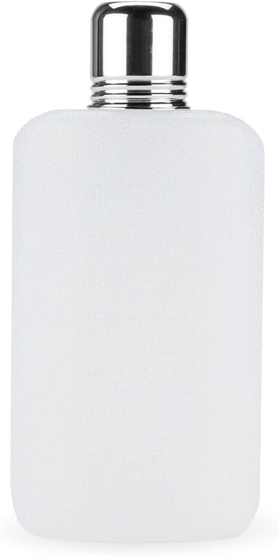 Hip Flask Holding 12 oz - Pocket Size, Plastic with Stainless Steel Screw-On Shot Glass Lid - White Textured Finish