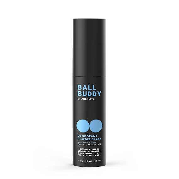 Ball Buddy Deodorant Dry Powder Spray (Non-Aerosol) for Men Stops Swamp Crotch, Chafing & Odor All Day Talc & Aluminum Free Natural Formula Mountain Breeze 1 OZ
