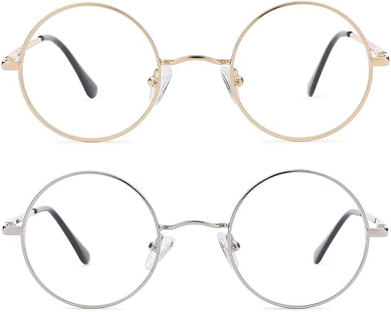 Pro Acme Non Prescription Clear Lens Glasses Retro Small Round Metal Frame