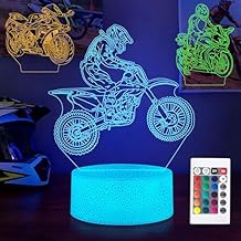 3D Dirt Bike Night Light with Remote - 3 in 1 Interchangeable Acrylic Panels, 16 RGB Colors & 4 Modes, USB or Battery (Not Included), Christmas Birthday Gift for Boys, Kids Motorcycle Bedroom Decor