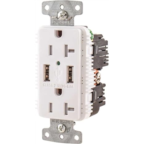 Hubbell Wiring Device-Kellems USB Charger Receptacle,2 Ports,2 Poles, White