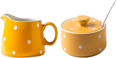 CHOOLD Chic Polka Dot Ceramic Sugar and Creamer Set with Spoon Creamer Serving Set for Coffee and TeaPinkBlueYellow