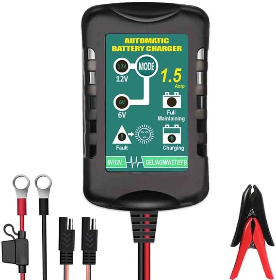 12V Battery Charger and Maintainer: Automatic 12V Powersports Battery Charger and Maintainer for Motorcycle, ATVs, and More - Smart 12 Volt, 1500mA Battery Float Chargers