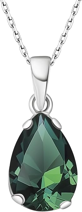 ADITA GOLD Birthstone Pendant Necklace for Women, 925 Sterling Silver | Assorted birthstones, 7x10mm gemstone teardrop pendant, 925 sterling silver jewelry, 45cm silver chain