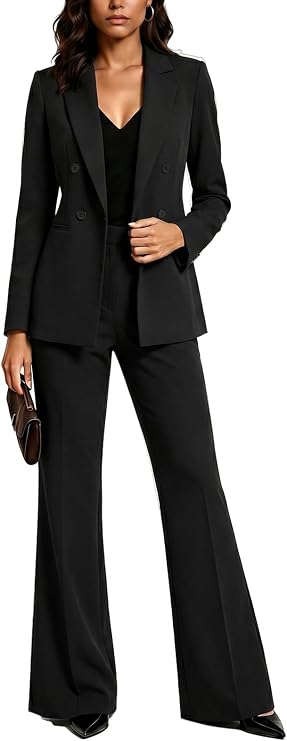 Agenlulu Women's 2 Piece Suits Business Casual Outfits Long Sleeve Solid Blazer Pantsuits Professional Office Work Sets