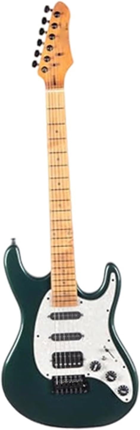 Beginner Electric Guitar Solid Electric Guitar 7 String Metallic Finish Poplar Body Maple Neck Fingerboard Adjustable Bridge SSH Pickup Green Black