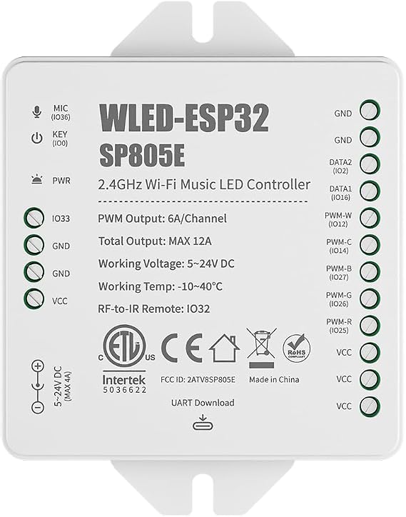 BTF-LIGHTING SP805E WLED LED Controller ESP32 with Mic, WiFi APP Control