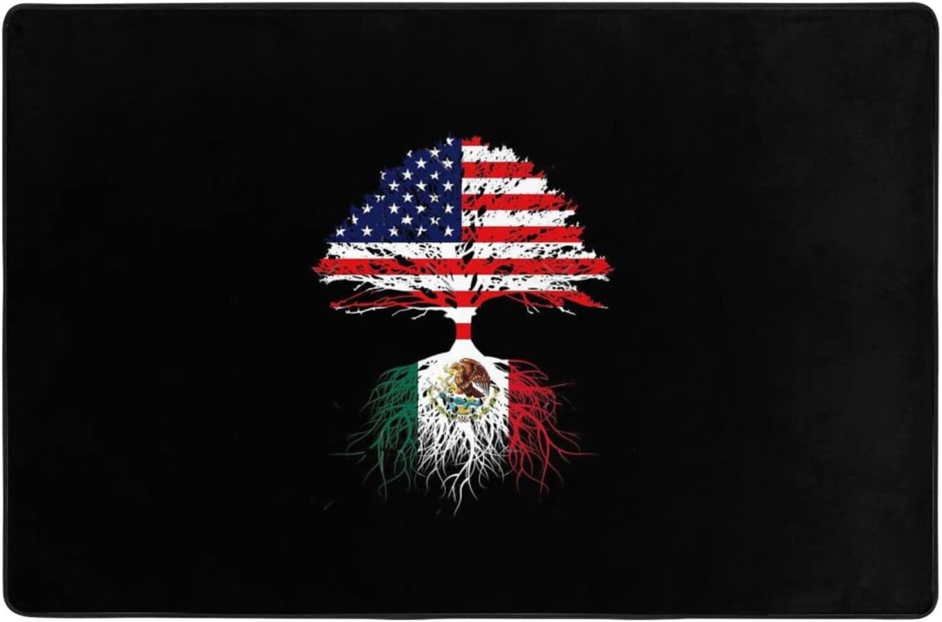 USA Mexico Root Mexican American Flag Rugs Washable Cover Floor Rug Carpets Bathroom Decorations for Kitchen Bedroom Indoor 72"x48"