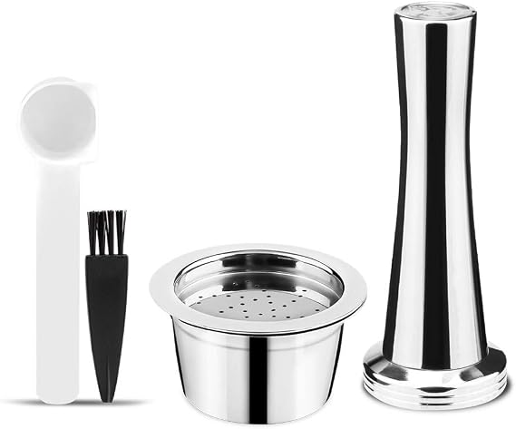 i Cafilas Refillable Kfee Coffee Capsule Stainless Steel Reusable Refill Capsule Coffee Filter for ALDI Expressi, Caffitaly, Tchibo Cafissimo (1 count, Red, 4 pieces, includes Capsule + Tamper)
